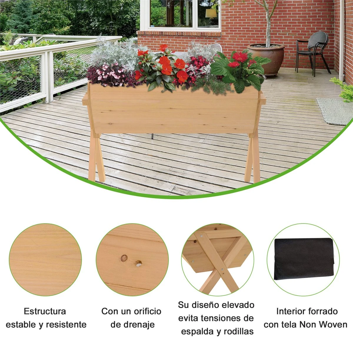 Outsunny Huerto Urbano De Madera 100x70x80 Cm Mesa De Cultivo Para Plantas Flores Hortalizas Con Patas Elevadas 4 Orificios De Drenaje Y Tela Geotextil 7 Outsunny Huerto Urbano De Madera 100x70x80 Cm Mesa De Cultivo Para Plantas Flores Hortalizas Con Patas Elevadas 4 Orificios De Drenaje Y Tela Geotextil - Imagen 5