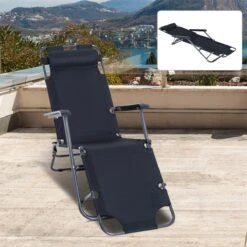 Outsunny Tumbona Reclinable Y Plegable Con Respaldo Ajustable Reposabrazos Almohada Y Reposapiés Para Jardín Balcón Carga 136 Kg 135x60x89 Cm Negro -OUTSUNNY TIENDA aa1fe97901d119e0ffc87049ebcd2088cd2ad5ec 40b49986721d4bde9dc68c3749b9a895