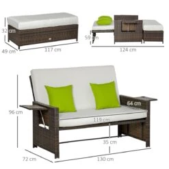 Outsunny Sofá De Ratán De 2 Plazas Con Mesitas Y Reposapiés De Almacenaje Tumbona De Jardín Con Respaldo Inclinable Y Cojines Gruesos Desenfundables 130x72x96 Cm Marrón Y Beige -OUTSUNNY TIENDA acf535e0a69a198a8595da82291c189106a57a04 8cd1161ca71f4c24bf519a13b1d97bdc