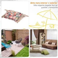 Outsunny Silla Colgante Estampado Floral Hamaca Con Cojín Reposacabezas Para Interior Exterior 100x106 Cm Carga Máx. 100 Kg -OUTSUNNY TIENDA ae3346264404de68a72522754dc37a765e9ef8ed b62ef0bb25f74adb86cc9435c81385dd