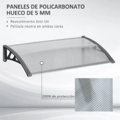 Outsunny Tejadillo De Protección 110x60 Cm Marquesina Exterior Para Puertas Y Ventanas Contra Sol Y Lluvia Con Soporte De PP Policarbonato Transparente -OUTSUNNY TIENDA aed732de67636f10969d1eeeefe5e36df93e6a66 dfb105de8f19487490f8fccdf85112f4