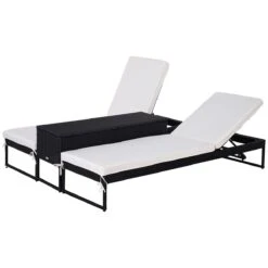 Outsunny Conjunto De 2 Tumbonas De Jardín Con Cojines Acolchados Ratán Con Mesa Auxiliar Para Piscina O Terraza Carga 160 Kg 195x60x86 Cm Acero Negro -OUTSUNNY TIENDA af475acd69eabfc9a57502ea0cae911fa01e0a25 4be31ec80ea849ec9599301513accb97