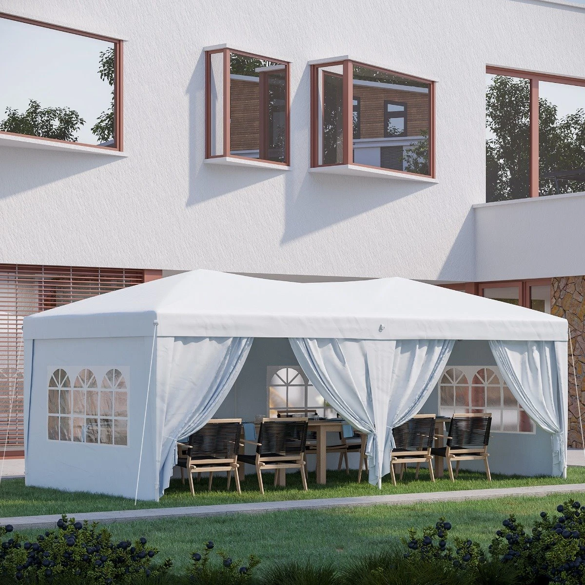 Outsunny Carpa Plegable En Acordeon 4 Paneles Laterales 2 Cortinas +Bolsa Transporte 5,91x2,97x2,55 M Blanco 4 Outsunny Carpa Plegable En Acordeon 4 Paneles Laterales 2 Cortinas +Bolsa Transporte 5,91x2,97x2,55 M Blanco - Imagen 2