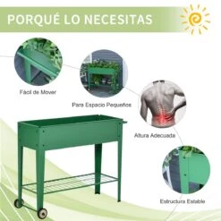 Outsunny Huerto Urbano Jardinera Elevada De Metal Cama De Jardín Con Ruedas Asa Lateral Y Estante Inferior Para Cultivo Plantas Hortalizas Flores 104x39x80 Cm Verde -OUTSUNNY TIENDA afe96f98f088c6e1278bf1ba8f45a22f8844e0df 172eb9b284db44809064b194dbe6c9a8