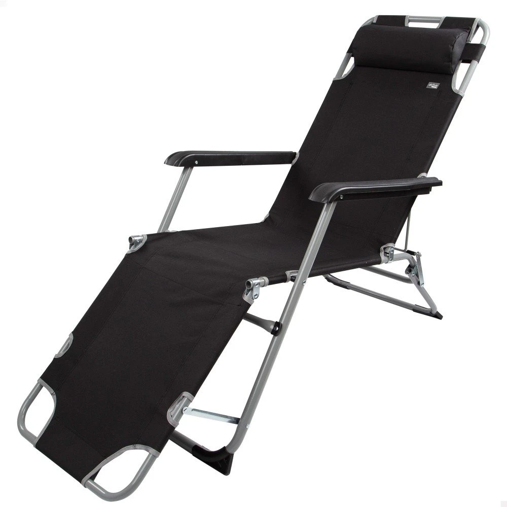 Tumbona Plegable Jardín Multiposición Negra C/cojín Aktive 4 Tumbona Plegable Jardín Multiposición Negra C/cojín Aktive - Imagen 2
