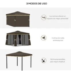 Outsunny Cenador De Jardín 3x3m Pabellón De Aluminio Exterior Con Doble Techo De Ventilación 4 Cortinas Laterales Y 4 Mosquiteras Con Cremallera Para Fiestas Eventos Patio Café -OUTSUNNY TIENDA b07eeb4b920cd5998e7111cdfee19455ac070f7c 34d3b87d46284035b6c03d3ee84dc42d