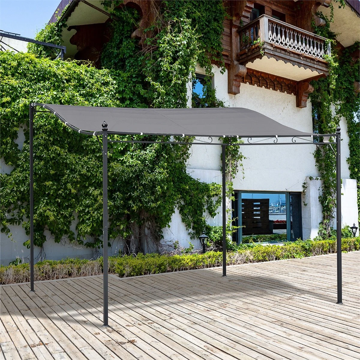 Outsunny Pérgola De Jardín 3x3 M Cenador Con Toldo Y 8 Orificios De Drenaje Para Patio Terraza Metal Y Poliéster 180 G/m² Resistente Gris 4 Outsunny Pérgola De Jardín 3x3 M Cenador Con Toldo Y 8 Orificios De Drenaje Para Patio Terraza Metal Y Poliéster 180 G/m² Resistente Gris - Imagen 2