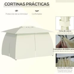 Outsunny Cenador De Jardín 4x3 M Pabellón De Exterior Con Doble Techo 4 Cortinas Laterales 4 Mosquiteras Con Cremalleras Y Marco De Acero Para Fiestas Eventos Beige -OUTSUNNY TIENDA b34911ad591f5add22dbd52231402f22e58dae13 8d9277e761db45be97e1264d4815a5fb