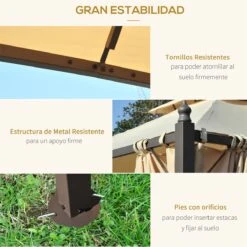 Outsunny Cenador De Jardín 3x3m Gazebo Con Doble Techo 4 Cortinas Laterales Mejor Ventilación Exterior Espacioso Para Fiesta Eventos Barbacoa Beige -OUTSUNNY TIENDA b35996d130cb3f199bb99c78534a20552296d91d 205ce0b4fef845b1b38c733ebf933223