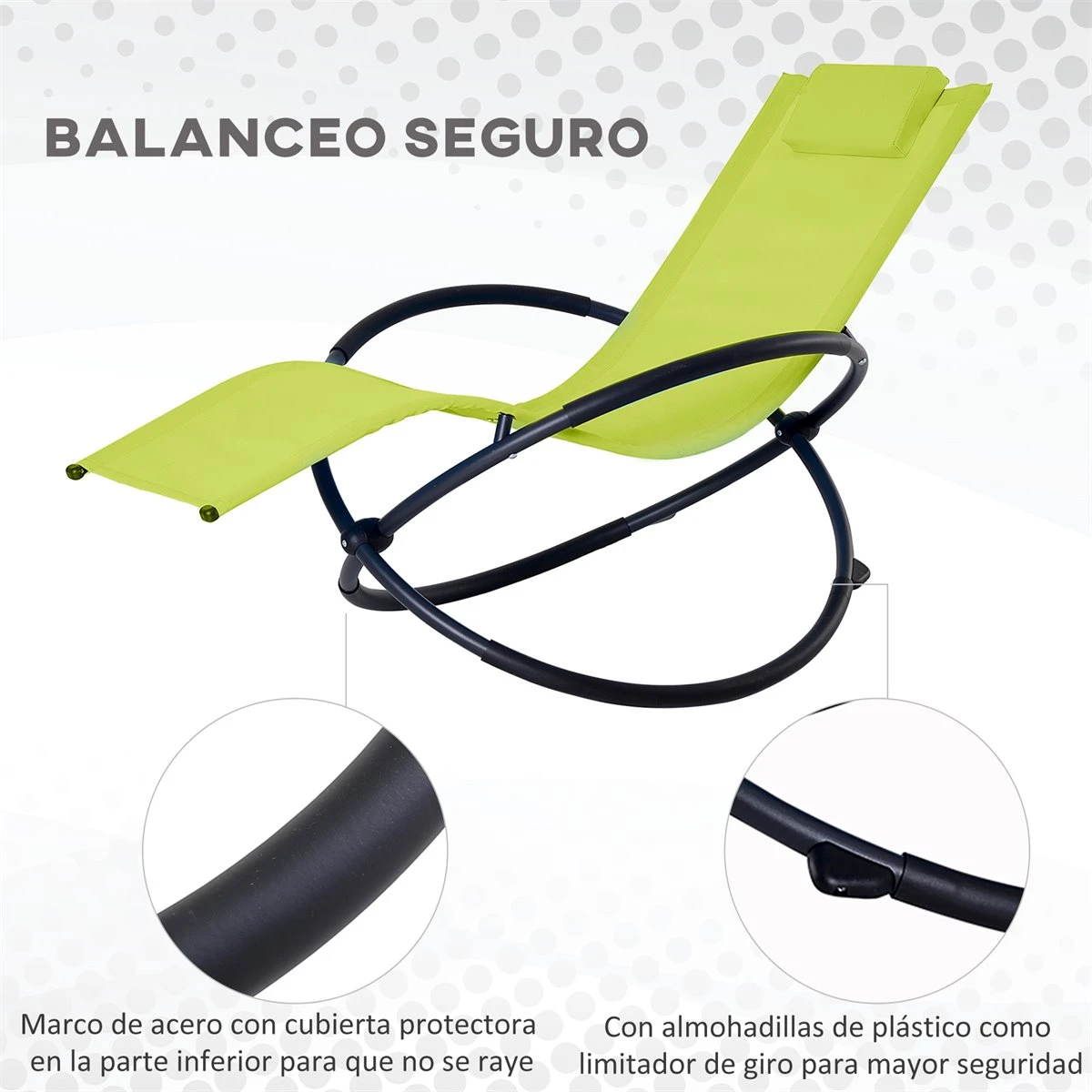 Outsunny Tumbona Mecedora De Jardín Con Reposacabezas Extraíble Sillón Tumbona Ergonómica De Exterior Plegable Tela De Texteline Para Patios Piscina Al Aire Libre 80x154x84 Cm Verde 7 Outsunny Tumbona Mecedora De Jardín Con Reposacabezas Extraíble Sillón Tumbona Ergonómica De Exterior Plegable Tela De Texteline Para Patios Piscina Al Aire Libre 80x154x84 Cm Verde - Imagen 5