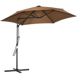 Outsunny Sombrilla Voladizo De Jardín Ø295x245 Cm Parasol Excéntrico Manivela Manual Con 6 Varillas De Metal Ventilación Y Base Cruzada Para Patio Terraza Exterior Marrón