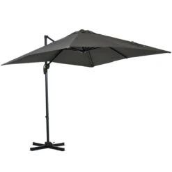 Outsunny Sombrilla De Jardín De Aluminio 245x245x245 Cm Parasol Excéntrico Con Manivela Giratorio 360° Inclinación De 5 Niveles Tela Desmontable Y Ventilación Para Patio Terraza Gris