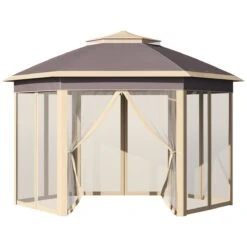Outsunny Carpa Plegable Exterior 4,05x3,4x2,85 M Altura Ajustable Cenador De Jardín Hexagonal Con Doble Techo Mosquiteras Extraíbles Y Bolsa De Transporte Para Fiestas Beige -OUTSUNNY TIENDA b587189eb5337fa87759506e4dd07c20ff27cdc4 c1970aa94c06424e9462e30477a0bbf5