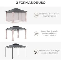 Outsunny Cenador De Jardín 3,6x3 M Gazebo De Exterior Con Techo Doble De Policarbonato 4 Cortinas Mosquiteras Laterales Con Cremallera Y Marco De Aluminio Para Patio Fiestas Terraza -OUTSUNNY TIENDA b875665b58da3f12a66468c05aeb905e1599edb3 65a4595d03c041b68f157c7d5d2ba541