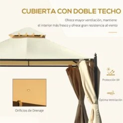 Outsunny Cenador De Jardín 3x3m Gazebo Con Doble Techo 4 Cortinas Laterales Mejor Ventilación Exterior Espacioso Para Fiesta Eventos Barbacoa Beige -OUTSUNNY TIENDA ba0dc0977713d43c53ba4a1146e31655271ba2ba 82669864c0a048038075342e91f55116