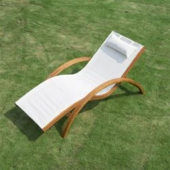 Outsunny Tumbona Tipo Hamaca Para Jardín Terraza Playa Piscina O Patio 161x72x68 Cm Color Blanco Hecha De Madera Malla Y Texteline Con Almohadilla -OUTSUNNY TIENDA ba4e51401ce50f176e8cfb38212c0379df351ddb c12c97ea9597418a86c13345c11a0033