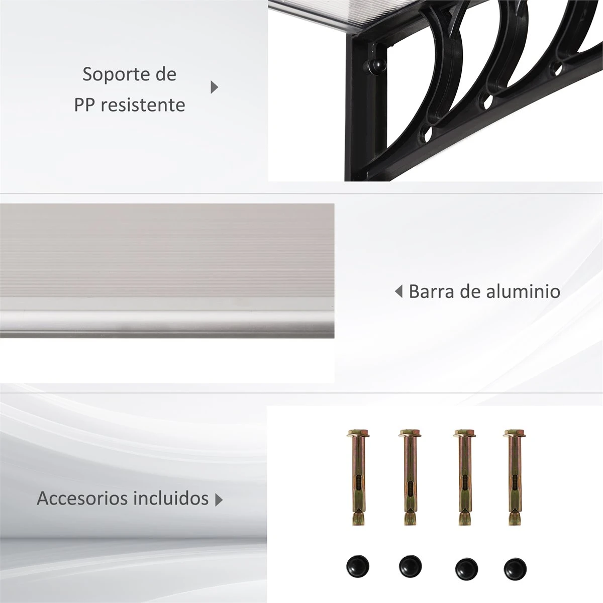 Outsunny Tejadillo De Protección Para Puertas Ventanas Contra Sol Y Lluvia Marquesina De Techo Diseño Moderno Aleación De Aluminio Duradero 122x89x24 Cm Transparente 7 Outsunny Tejadillo De Protección Para Puertas Ventanas Contra Sol Y Lluvia Marquesina De Techo Diseño Moderno Aleación De Aluminio Duradero 122x89x24 Cm Transparente - Imagen 5