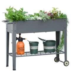 Outsunny Huerto Urbano Jardinera Elevada De Metal Cama De Jardín Con Ruedas Asa Lateral Y Estante Inferior Para Cultivo Plantas Hortalizas Flores 104x39x80 Cm Gris -OUTSUNNY TIENDA bcca31dc17beb1ddaac2838270eec5e7e722acd2 df3402975fde40a7b955c88c0773dbf8