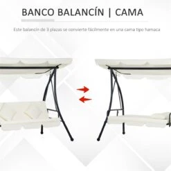 Outsunny Columpio Balancín Jardín De 3 Plazas Convertible En Cama Con Techo Ajustable Cojín Acolchado Y Almohadas Para Balcón Terraza Carga 340 Kg Acero 200x125x170 Cm Crema -OUTSUNNY TIENDA bebe1a759c10e4c919e2971946e7056e32918e2f 0a8759ba577341d6ba9449137eb2d4bb