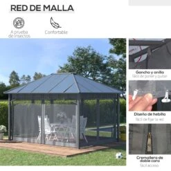 Outsunny Cenador De Jardín 4x3 M Aluminio Pabellón Para Exterior Con Techo De Policarbonato Y 4 Mosquiteras Laterales Con Cremalleras Para Fiestas Eventos Gris -OUTSUNNY TIENDA bf18432df7bdf0ee1ea35ff58ab655d6051c0349 f5867b9a1657424ba50fb4f30ae29196