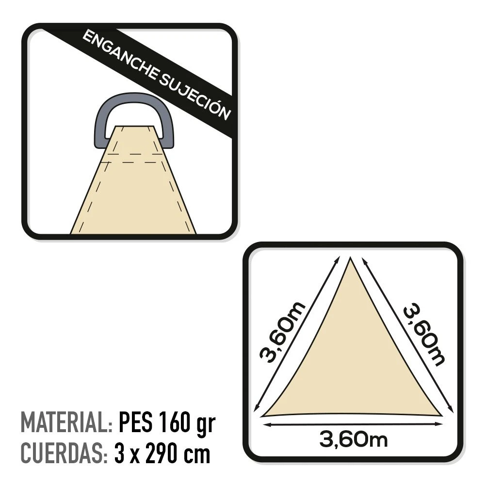 Toldo Sombreo Triangular Aktive Garden Color Crema 5 Toldo Sombreo Triangular Aktive Garden Color Crema - Imagen 3