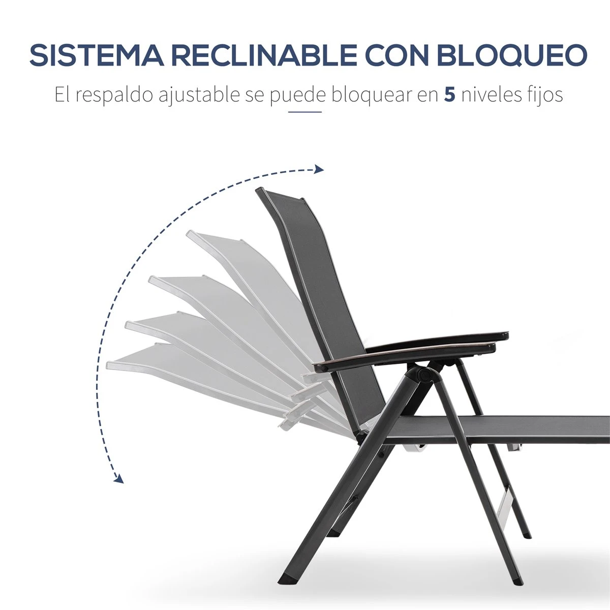 Outsunny Tumbona De Jardín Relinable Tumbona Plegable De Aluminio Con Respaldo Ajustable En 5 Posiciones Para Terraza Piscina Exterior Carga Máx. 150 Kg 69x140x107 Cm Gris 6 Outsunny Tumbona De Jardín Relinable Tumbona Plegable De Aluminio Con Respaldo Ajustable En 5 Posiciones Para Terraza Piscina Exterior Carga Máx. 150 Kg 69x140x107 Cm Gris - Imagen 4