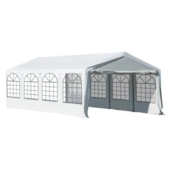 Outsunny Carpa De Jardín Cochera Gazebo 8x4m Pergola Cenador Pabellón 4 Paneles Laterales 8 Ventanas Para Fiesta Eventos Bodas Acero PE Blanco