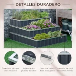 Outsunny Huerto Urbano De 3 Niveles De Jardín Acero 118x118x62 Cm Arriate De Escalera Para Cultivos Plantas Flores Para Terraza Exterior Gris -OUTSUNNY TIENDA c3fa398bef96fafc630019891d9a526113f67e07 5e4cdf2eb00b490e97e5c5f261cea861