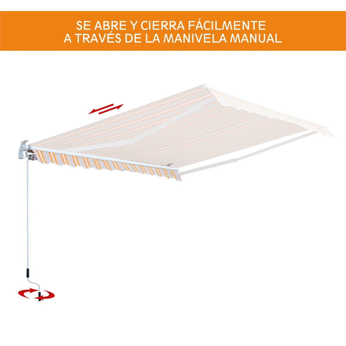 Outsunny Toldo Retráctil Con Manivela Toldo De 300x250cm Con Brazo Articulado De Aluminio Y Poliéster 280g/m² Rayas Naranja Beige Y Blanco 6 Outsunny Toldo Retráctil Con Manivela Toldo De 300x250cm Con Brazo Articulado De Aluminio Y Poliéster 280g/m² Rayas Naranja Beige Y Blanco - Imagen 4