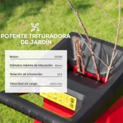 Outsunny Trituradora De Jardín 2500W Con 2 Cuchillas De Volteo Hasta Ø40 Mm De Ramas Bolsa De Recolección De 50L Y Ruedas Para Malas Hierbas 52x39x89 Cm Negro Y Rojo 14 Outsunny Trituradora De Jardín 2500W Con 2 Cuchillas De Volteo Hasta Ø40 Mm De Ramas Bolsa De Recolección De 50L Y Ruedas Para Malas Hierbas 52x39x89 Cm Negro Y Rojo -OUTSUNNY TIENDA c41d1cea17aca4706fda97429bd92268fbd355f2 398a68e6ece944ab8656ee53cc60f792