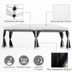 Outsunny Carpa 6x3m Plegable Gazebo Para Jardín Cenador Con 6 Cortinas Mosquitera Y Cremallera Bolsa Transporte Montaje Fácil Acero Tela Oxford Blanco -OUTSUNNY TIENDA c4213bfe40cf7ce868ba2ed763cbd47f7de8bd82 975d20ff24f04d969809aee045761082