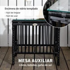 Outsunny Conjunto De 2 Tumbonas De Jardín Exterior Tumbonas De Mimbre Tejido Con Mesa De Tapa De Vidrio Respaldo Reclinable De 5 Posiciones Y Cojines Suaves 196x54x32 Cm Negro -OUTSUNNY TIENDA c49e9140f2d1e276854b32b62969b355ea685605 fdac4e56cfdb4c90a2bb91b6c0e0d2c4