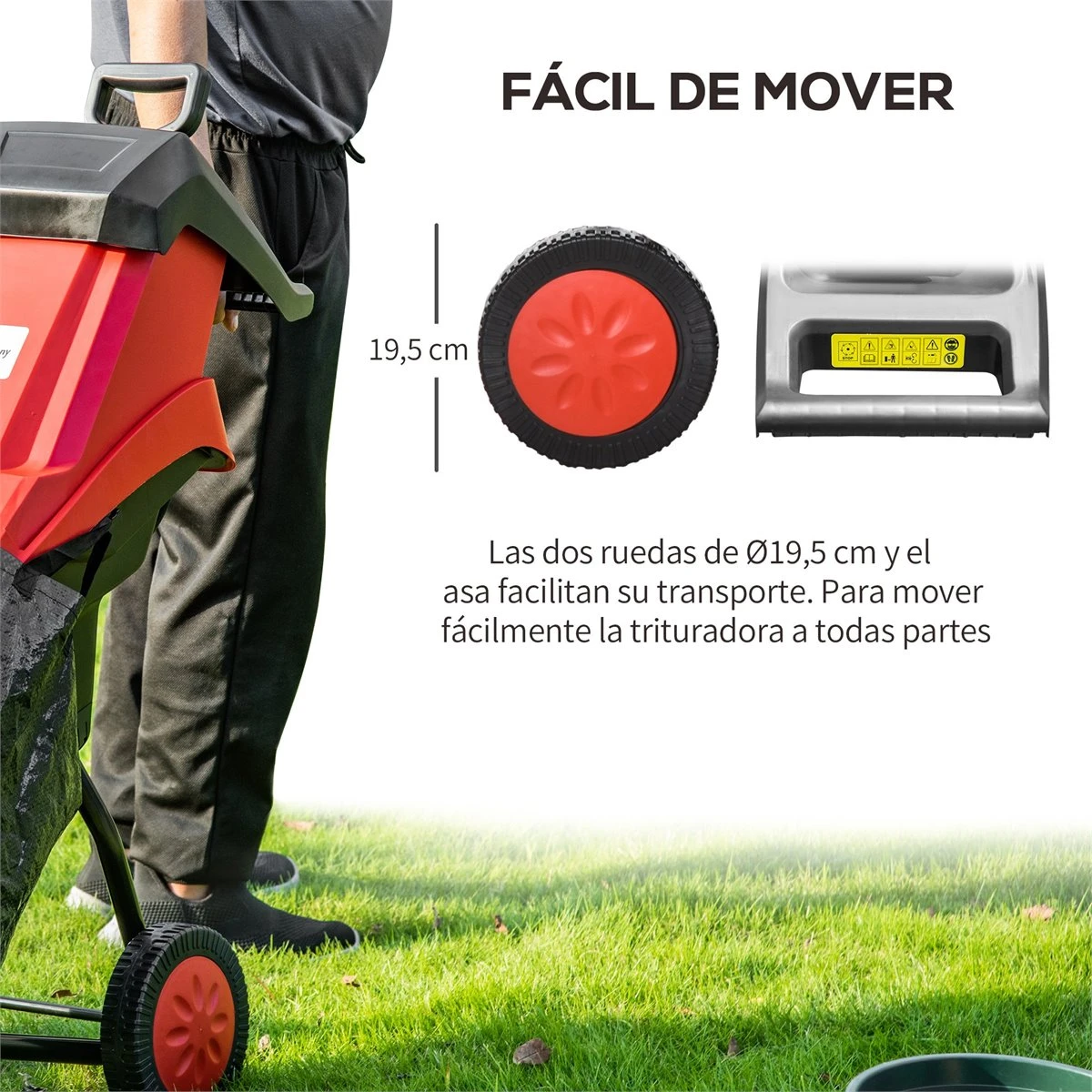Outsunny Trituradora De Jardín 2500W Con 2 Cuchillas De Volteo Hasta Ø40 Mm De Ramas Bolsa De Recolección De 50L Y Ruedas Para Malas Hierbas 52x39x89 Cm Negro Y Rojo 9 Outsunny Trituradora De Jardín 2500W Con 2 Cuchillas De Volteo Hasta Ø40 Mm De Ramas Bolsa De Recolección De 50L Y Ruedas Para Malas Hierbas 52x39x89 Cm Negro Y Rojo - Imagen 7