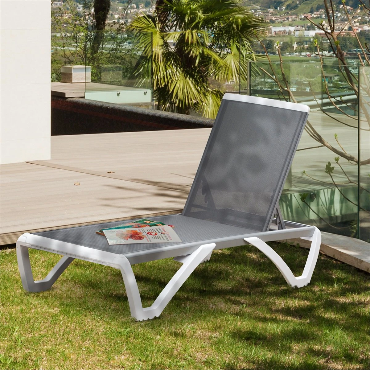 Outsunny Tumbona Reclinable De Jardín Con Ruedas Y Respaldo Ajustable En 5 Niveles Sillón Relax De Aluminio Para Terraza Balcón Piscina 170x67,5x95 Cm Gris Blanco 9 Outsunny Tumbona Reclinable De Jardín Con Ruedas Y Respaldo Ajustable En 5 Niveles Sillón Relax De Aluminio Para Terraza Balcón Piscina 170x67,5x95 Cm Gris Blanco - Imagen 7