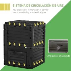 Outsunny Compostador Capacidad De 300L Compostera Orgánica Para Producción Abono De Jardín Exterior Con 48 Respiraderos 60,5x60,5x81,5 Cm Negro -OUTSUNNY TIENDA c61a3aac2d88589b76a7e601268044fb82041df7 187138347c8143c2a026c11ca5d894f8