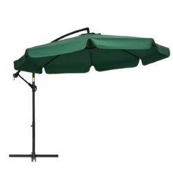 Outsunny Sombrilla De Jardín Ø293x240 Cm Parasol Excéntrico Con Rotación De 360° Manivela Base Cruzada Y Soporte De Acero Para Terraza Patio Balcón Verde