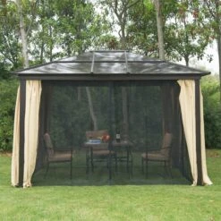 Outsunny Cenador Para Jardín 3x3.6 M Alumnio Pabellón Para Exterior Con Techo De Policarbonato Anti-UV Y 4 Mosquiteras Laterales Con Cremalleras Para Fiestas Eventos Beige -OUTSUNNY TIENDA c91d5fb834bdfd0e3a3bac3ceb29021cc9e48423 17f31ae727914f919908d025543d34b0