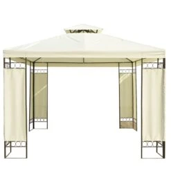 Outsunny Carpa 3x3m Con Techo Ventilador Postes De Acero Estable Para Exteriores Patio Jardín Pabellón Cenador Estructura Metálica Color Crema -OUTSUNNY TIENDA c923e1da850295863972a23747604911df14e42b ac55bf92f8a54058b585fef877e0c03d