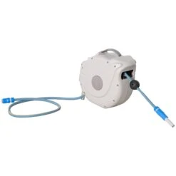 Outsunny Carrete De Manguera De Jardín 15,1M+1,5M Manguera De Riego Con 10 Modos De Pulverización Montado En Pared Enrollador Automático 180° Giratorio 42,5x20x38 Cm Gris