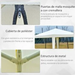 Outsunny Carpa De Jardín 3x3 M Cenador Con 4 Partes Laterales Mosquitera Con Cremallera Protección UV Para Patio Exterior Eventos Fiesta Beige -OUTSUNNY TIENDA ca48ac6819de26d71a424cfa66eea93a28734ca6 5c27010deef548bc9ad6f9f628994b5e