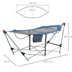 Outsunny Hamaca De Jardín Con Soporte Plegable Con Cama De Tela Oxford Y Malla Transpirable Bolsillo De Almacenaje Y Bolsa De Transporte 235,5x82x90,5 Cm Azul Y Plata -OUTSUNNY TIENDA cb376678ac597dd3b0f1b3a920bcf8f2457590e7 0abd2e4d994d4269ba4b79b378b30190