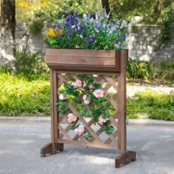 Outsunny Jardinera Con Enrejado De Madera Maciza Soporte Para Flores Plantas Trepaderas Balcón Patio Jardín Al Aire Libre 68x30x85,5 Cm Marrón -OUTSUNNY TIENDA cbc7c07f15783439ff89ca826429f16ff5768324 64fb689838934ebaab812b67ce49118d