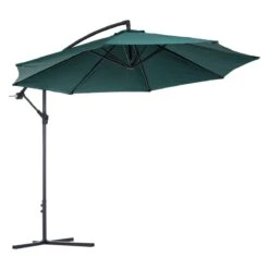 Outsunny Sombrilla De Jardín Ø300x260 Cm Parasol Excéntrico Reclinable Con Manivela Base Cruzada Y Soporte De Acero 8 Varillas Para Terraza Exterior Balcón Verde Oscuro