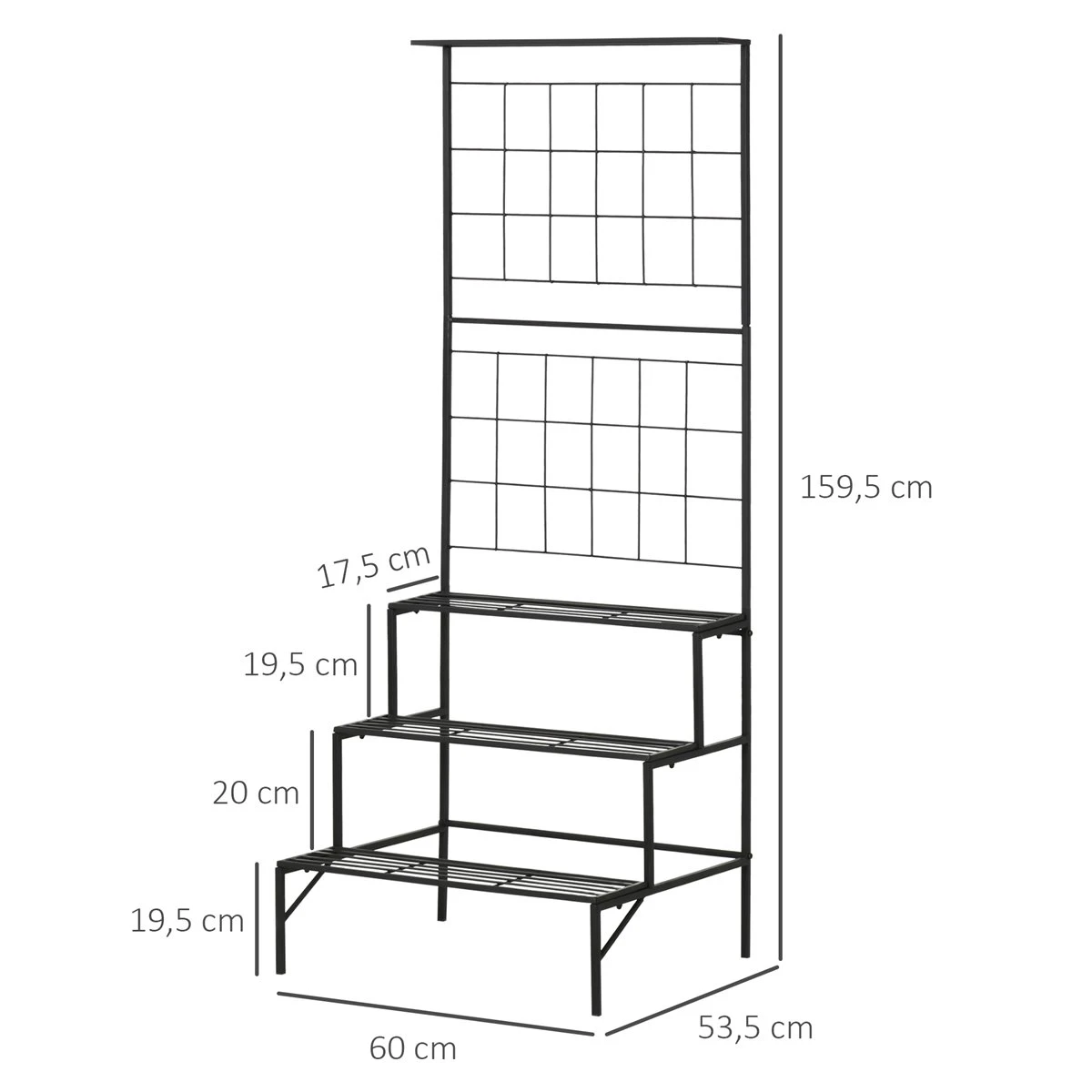 Outsunny Soporte Para Plantas Con Enrejado De Metal Estantería Para Macetas Trepadoras Con 3 Estantes Para Terraza Balcón Jardín Exterior E Interior 60x53,5x159,5 Cm Negro 5 Outsunny Soporte Para Plantas Con Enrejado De Metal Estantería Para Macetas Trepadoras Con 3 Estantes Para Terraza Balcón Jardín Exterior E Interior 60x53,5x159,5 Cm Negro - Imagen 3