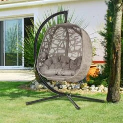 Outsunny Silla Colgante Con Soporte De Acero Sillón Colgante Hamaca Con Cesta Plegable Y Cojines Para Interiores Y Exterior Carga 120 Kg 126x96x172 Cm Marrón -OUTSUNNY TIENDA d3838b16388217d3e6cedda8422a71b0e676ff20 b015820ea767459c98598c130934e855