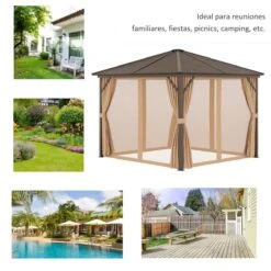 Outsunny Cenador De Jardín 3x3 M Marco De Aluminio Con 4 Cortinas Laterales 4 Mosquiteras Y Gancho Para Lámpara Gazebo Pabellón Para Exterior Patio Fiestas Marrón -OUTSUNNY TIENDA d38f4a7fe92333e9e42df6c5d323a49ea3159ba9 b091935143a84ce88c3255985329dfc6