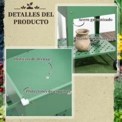 Outsunny Huerto Urbano Elevado Con Ruedas Jardinera Exterior De Acero Galvanizado 64x55x79 Cm Con Estante Y Asa Lateral Para Cultivo Plantas Flores Verduras Verde -OUTSUNNY TIENDA d4e54866e07a2c23e2f7f961861c78923996753c 2106d5e0ac2d488383eaff8c961045dd