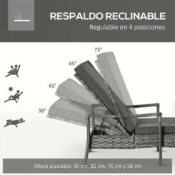 Outsunny Conjunto De 2 Tumbonas De Ratán De Jardín Chaise Longue Con Respaldo Ajustable En 4 Posiciones Cojines Acolchados Y Desenfundables Para Terraza Patio Exterior 192x62,5x58-95 Cm Gris -OUTSUNNY TIENDA d58d3eab4bed17eba3b23a11849a3a372f99938a 38d5af780bcd41b6a7623a953bcc7a90
