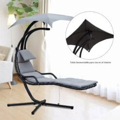 Outsunny Tumbona Colgante Con Sombrilla Protección UV Hamaca Sillón Con Toldo Estructura Estable Cuerda Antivuelco Y Forma Ergonómico Para Jardín Patio Terraza Metal 190x110x190 Cm Gris -OUTSUNNY TIENDA d6d6fab80ad2aef773b5291a2c5866b0186ed046 9bec619e4c694600bddd1eae8353964a
