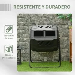 Outsunny Compostador De Tambor Giratorio Con Capacidad 160 Litros De Doble Cámara Y Ventilación Marco De Acero Para Residuos Orgánicos De Jardín 71x64x96cm Negro -OUTSUNNY TIENDA d727f98984cf062060e96fd3a6671799971279f5 594f8dadabaa4cf59ca928535cb5cec8